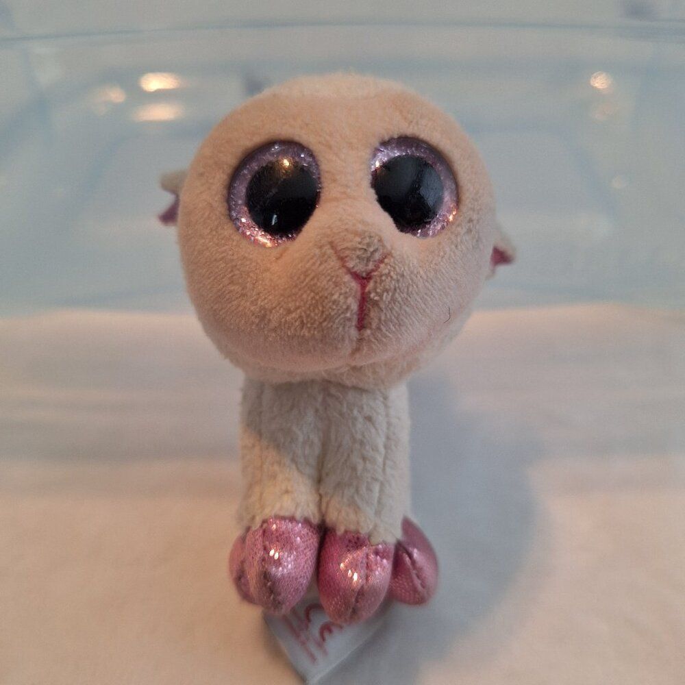 2016 Ty Beanie Boos Twinkle White Lamb 3.5" Clip Plush Sparkle Eyes Easter